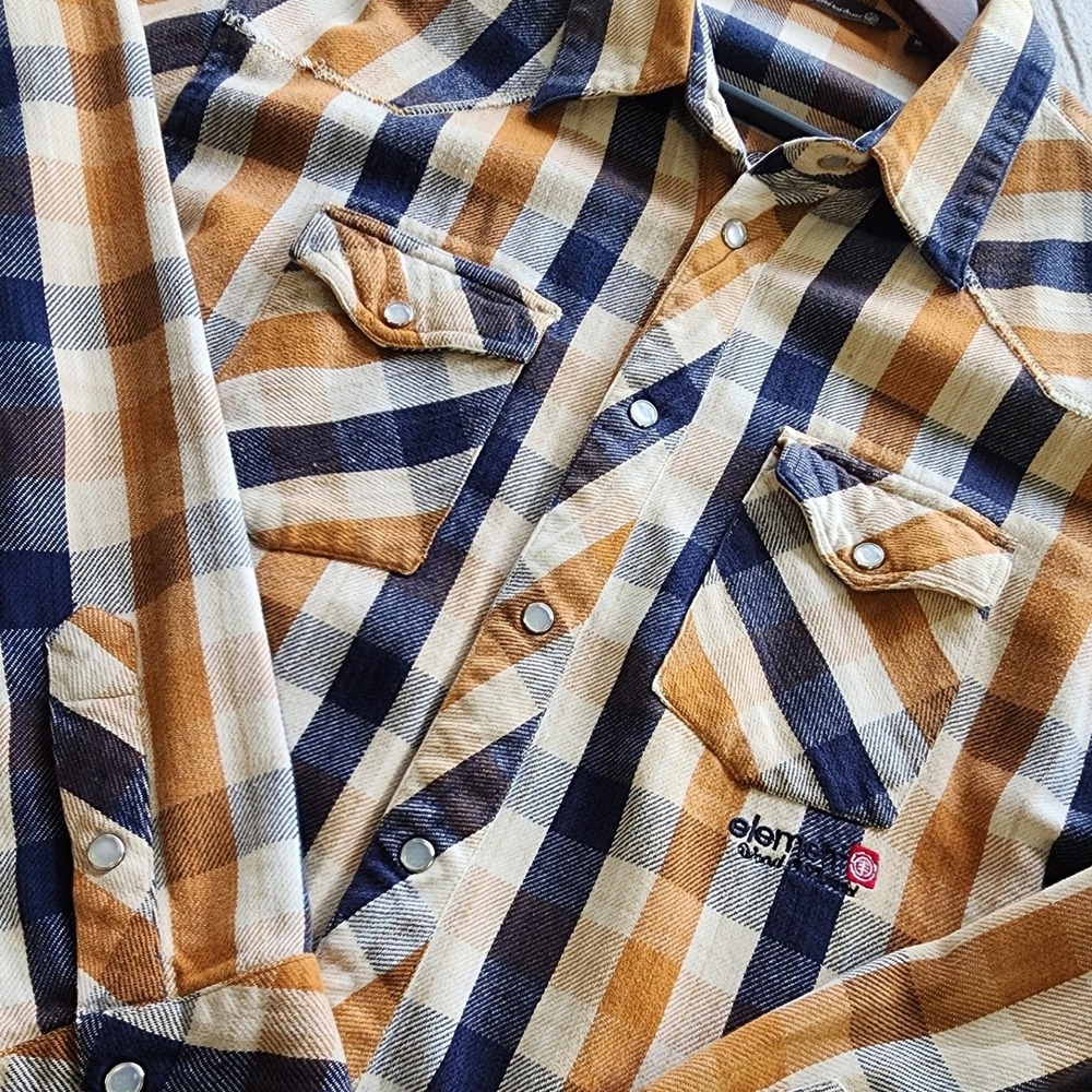 🌲Element Western Pearl Snap Plaid Flannel Shirt. Western streetwear skater Y2k